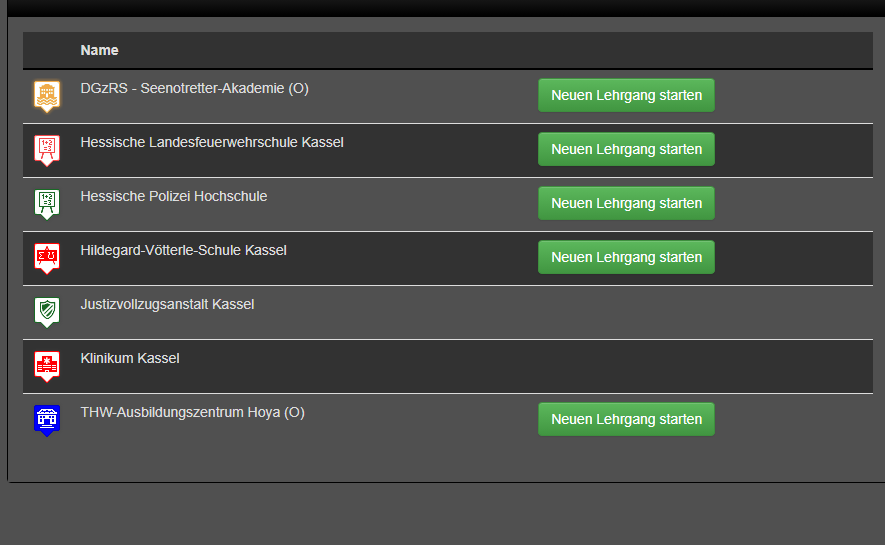 Ausbildungsstandorte der Int. Verbandsleitstelle im bereitgestellten Screenshot