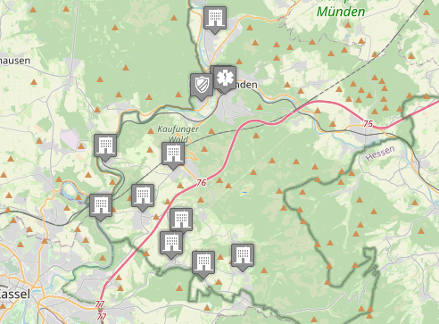 Leitstellenspiel-Kartenausschnitt im Kaufunger Wald