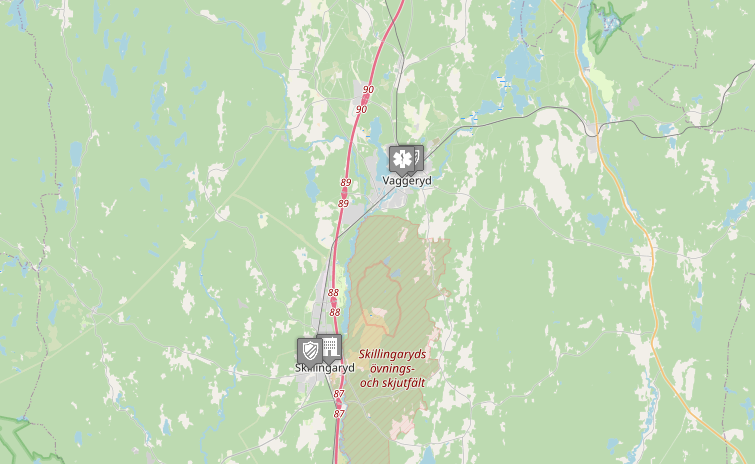 Leitstellenspiel-Kartenausschnitt Vaggeryd und Skillingaryd in Schweden